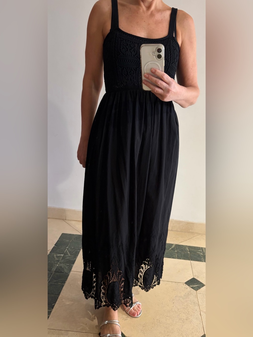 Zara Black combination crochet and knit dress.
